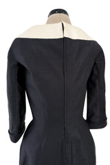 Fall 1995 Thierry Mugler Couture Runway Sculpted Body Shape Black Silk w Ivory Inset Dress