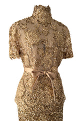 Outstanding 2010s Valentino by the Original Mr. Valentino Two Piece Metallic Gold Sequin Covered Set
