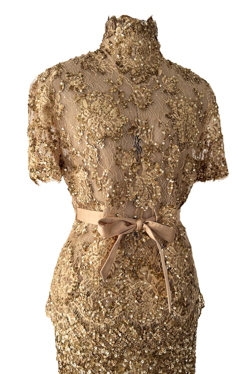 Outstanding 2010s Valentino by the Original Mr. Valentino Two Piece Metallic Gold Sequin Covered Set