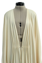 Incredible 1974 Yuki by Gnyuki Torimaru for Rembrandt Ivory Jersey Front Plunge Caftan Dress