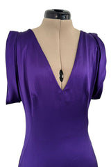 Beautiful 2007 Alexander McQueen Purple Bias Cut Liquid Silk Satin Dress w Amazing Sleeves