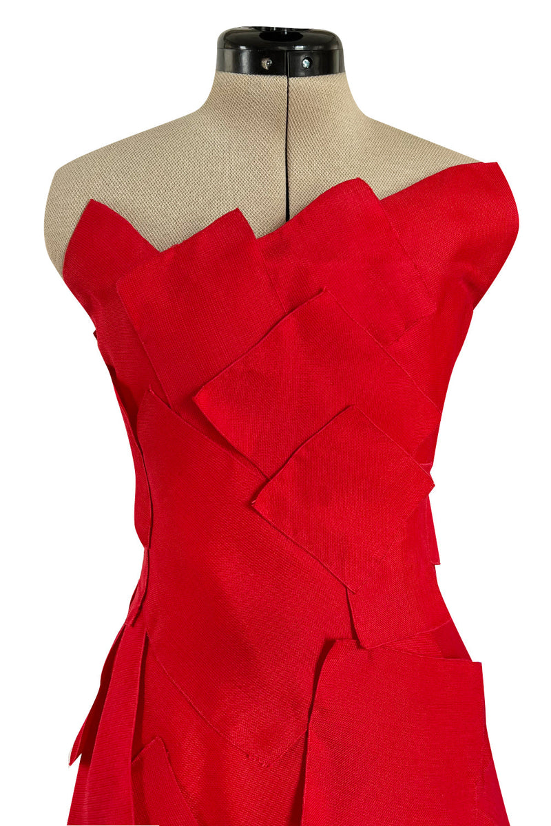 Fall 2001 Jean Louis Scherrer Haute Couture Original Runway Look 7 Sample Strapless Red Layered Panel Dress