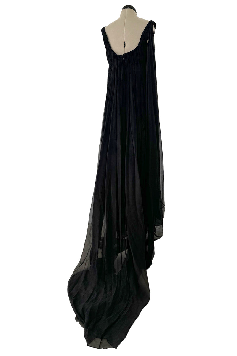 Extraordinary Fall 2008 Alexander McQueen 'The Girl Who Lived in the Tree' Black Silk Chiffon Trained Corset Dress