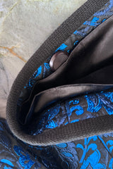 Stunning 1970s Yves Saint Laurent Metallic Blue Thread & Black Embroidered Brocade Crop Jacket