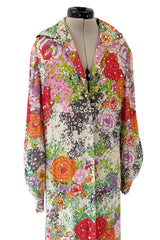 Beautiful Spring 1974 Pauline Trigere Runway Floral Print Dress w Rhinestone Detailing