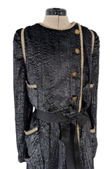Important Fall 1983 Chanel by Karl Lagerfeld Haute Couture Runway Look 73 Metallic Panne Velvet Dress