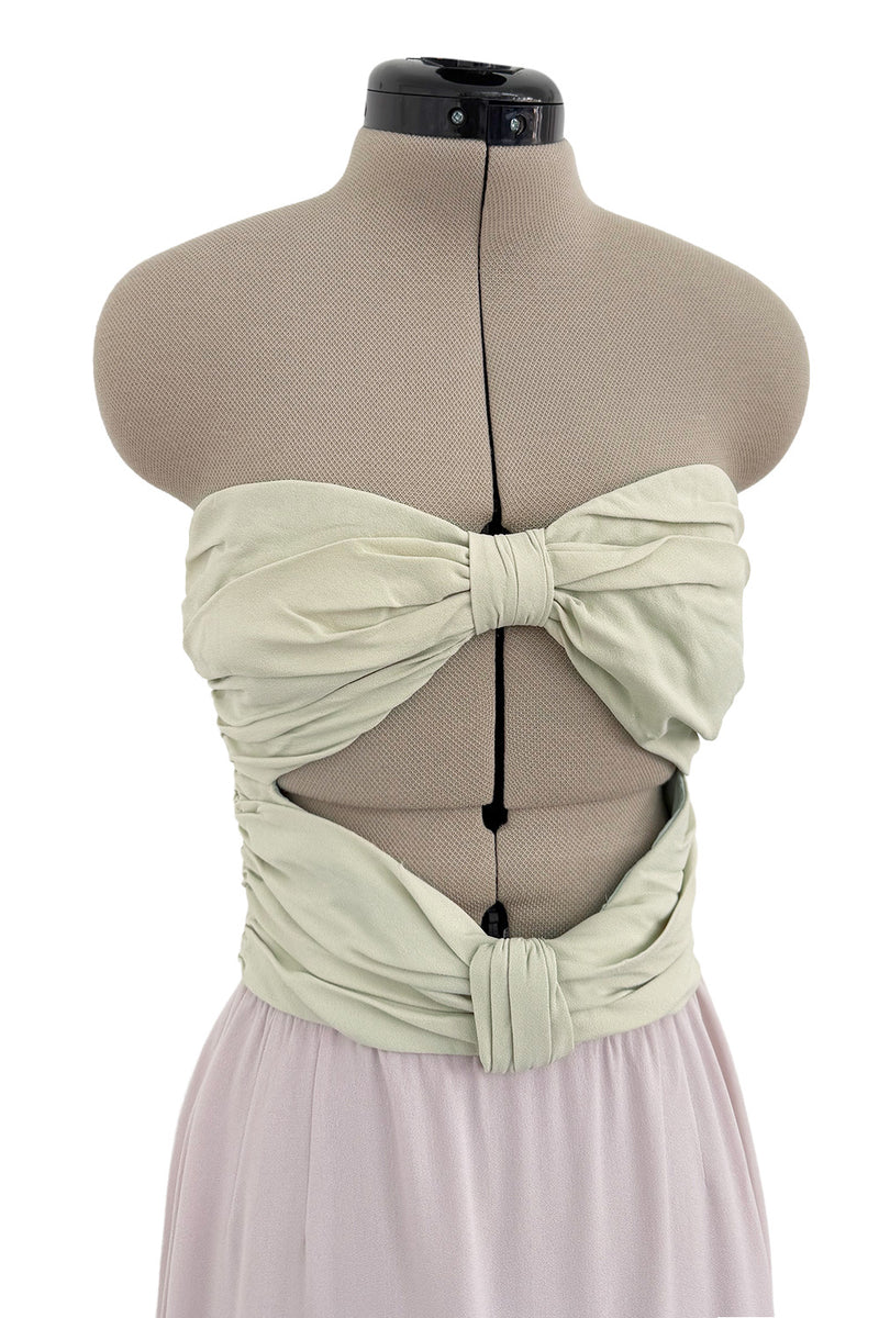 Phenomenal Spring 1991 Original Valentino Runway Pale Pink & Pastel Green Strapless Cut Out Dress