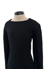 Fantastic 1990s Azzedine Alaia Ribed Black Knit Mini Dress w Flared Skirt & Inner Boy Shorts