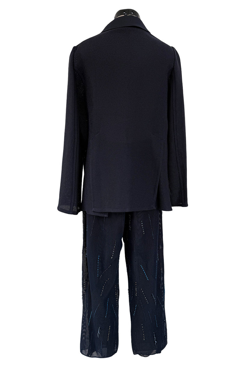 Ad Campaign Spring 2016 Giorgio Armani Runway Look 29 Three Piece Navy Top, Pant & Neckpiece Set