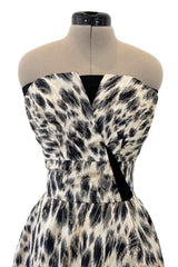 Incredible 1953 Jacques Fath Haute Couture Leopard Printed Silk Strapless Dress w Full Skirt