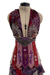 Prettiest Fall 2006 Original Mr. Valentino Purple Print Ruffled Skirt & Plunging Halter Top Dress Set