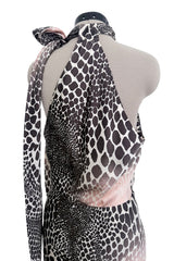 Spring 2004 Roberto Cavalli Bias Cut Silk Brown and Pink Printed Halter Top w Tie & Skirt Set