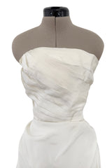 Prettiest 1950s Fred Perlberg Strapless Ivory Dress w Gathered Back Skirting & Net Cotton Muslin Underskirts