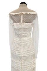2012 Valentino by Pierpaolo Piccioli & Maria Grazia Chiuri Tiered Ivory Lace Net Dress w Sequin & Bead Detailing