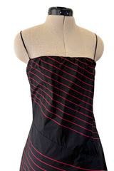 Exquisite Fall 1978 Stavropoulos Bias Cut Black Silk Dress w Red Striped Pattern & Red Underskirt