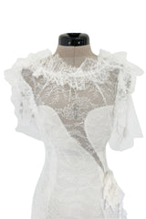 Dreamy Fall 2016 Rodarte Runway Look 40 White Lace, Silk & Net Bias Cut Dress w Hand Done Detailing