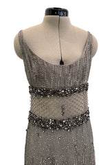 2010s Valentino by Pierpaolo Piccioli & Maria Grazia Chiuri Sequin & Rhinestone Embellished Deep Silver Silk Dress