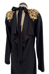 Stunning 2013 Unlabeled Alexander McQueen by Sarah Burton Black Crepe Dress w Gold Metal Detailing