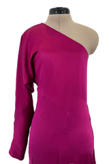 Chic Spring 2008 Yves Saint Laurent by Stefano Pilati Runway Look 35 Deep Fuchsia Pink Silk One Shoulder Dress