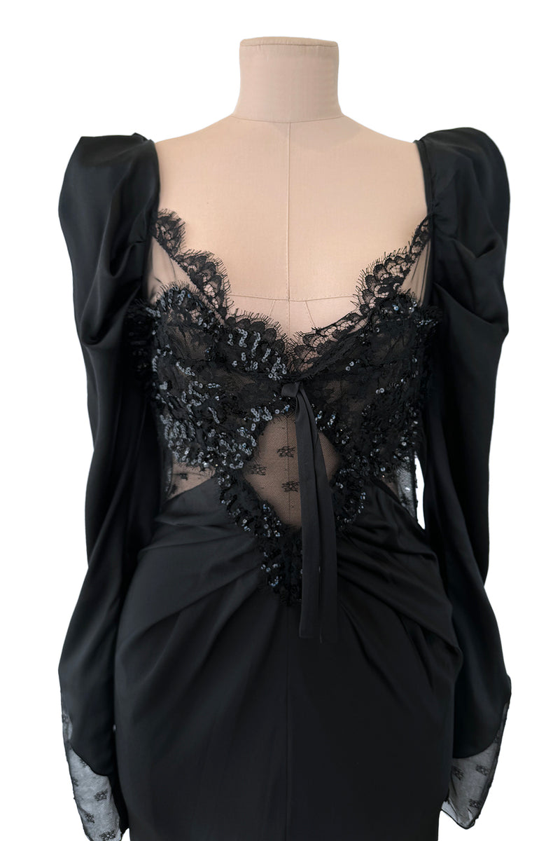 Prettiest Fall 2019 Alessandra Rich Black Version of Runway Look 46 Bias Cut Silk & Sequin Lace Dress