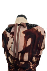 Prettiest Fall 2004 Prada Runway & Ad Campaign Print Silk Chiffon Dress w Beaded Detailing