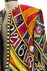 Incredible 1980s Bob Mackie Main Label Fully Sequin & Beaded Oversized Casino Themed Jacket
