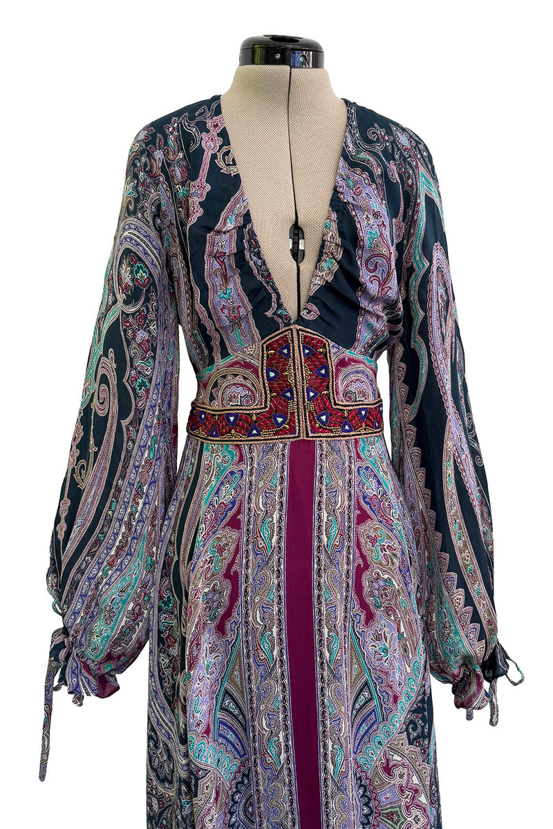 Prettiest Pre-Fall 2016 Etro by Veronica Etro Printed Silk Chiffon Dress w Embroidered & Beaded Detailing