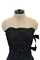 Fall 1998 Yves Saint Laurent Black Strapless Gold & Black Cord Dress w Side Bows