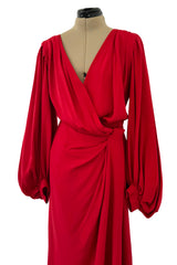 Gorgeous Spring 1990 Yves Saint Laurent Runway Red Silk Crepe Wrap Dress