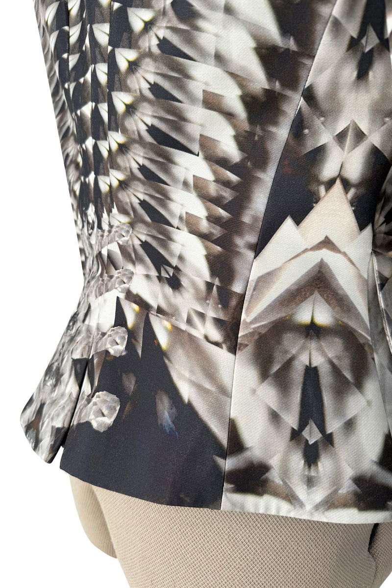 Iconic Spring 2009 Alexander McQueen Look 27 Grey Print Structured and Tailored Jacket