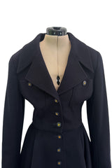 Amazing Fall 1994 Chanel by Karl Lagerfeld Runway Look 20 Deep Blue Black Cashmere Flare Jacket