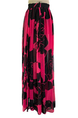 Multifunctional 1970s or 1980s Original Valentino Deep Pink & Black Printed Silk Chiffon Open Front Over Skirt