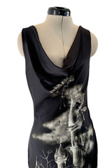 Iconic 2007 Alexander McQueen Fairy / Skeleton Castle Print Silk Bias Cut