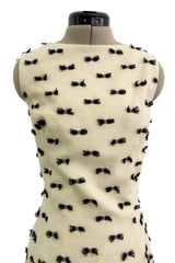 Rare & Chic Fall 1999 John Galliano Soft Ivory Wool Sleeveless Shift Dress Covered in Tiny Black Yarn Bows
