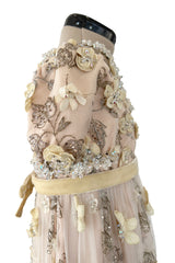 Outstanding 1967 George Halley Couture Heavily Embroidered, Rhinestone & Applique Soft Pink Dress