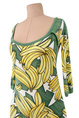 Iconic Spring 2004 Chloe by Phoebe Philo Runway Look 18 Banana Print Dress Side Cuts Outs