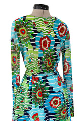 1972 Lanvin by Jules-Francois Crahay Printed Silk Jersey & Waffle Weave Low Back Dress