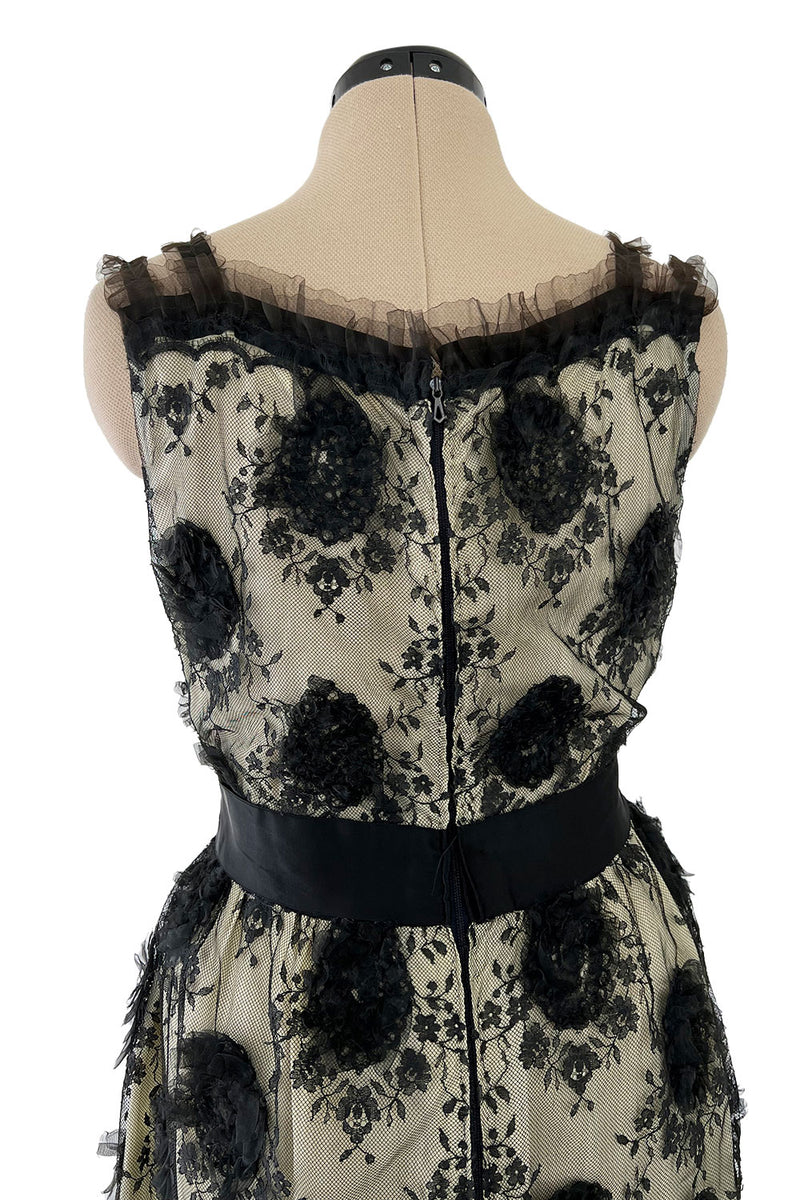 Stunning Late 1950s M. L. Paris Creations Demi-Couture Fine French Lace & Silk Dress