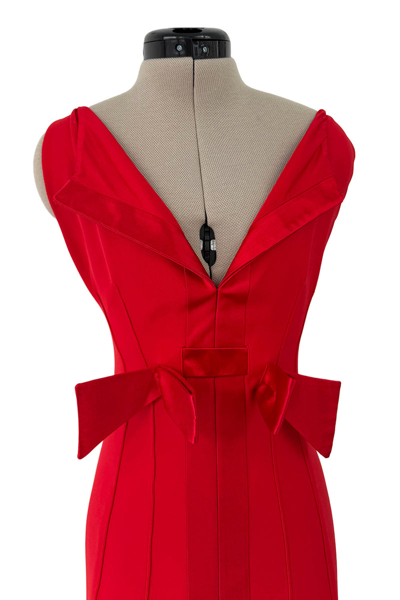 Prettiest 2000s Valentino by the Original Mr Valentino Red Dress w Bows & V Front