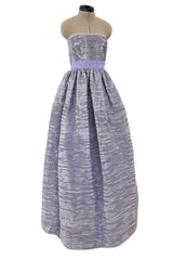 Elegant Late 1950s Sybil Connolly Couture Pale Lavender Pleated Linen Strapless Dress w Shawl