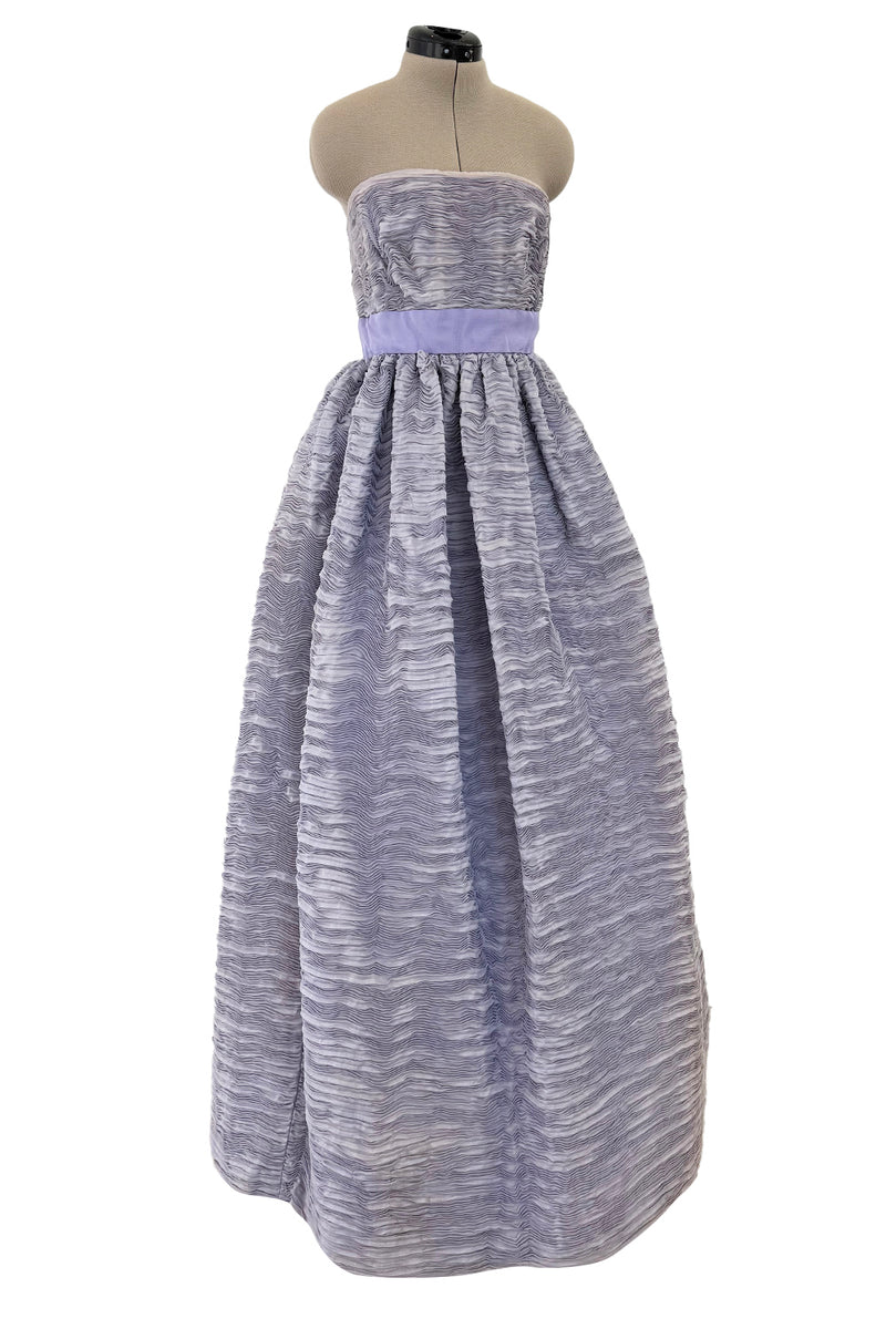 Elegant Late 1950s Sybil Connolly Couture Pale Lavender Pleated Linen Strapless Dress w Shawl