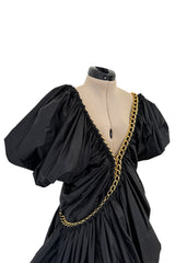 Amazing Fall 2009 Junya Watanabe Black Padded Nylon Dress w Gold Chain Detailing