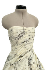 Spring 2004 Prada by Miuccia Variation on Look 52 Printed Ivory Strapless Cotton Dress