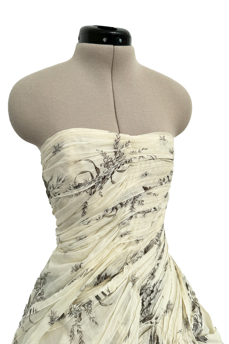 Spring 2004 Prada by Miuccia Variation on Look 52 Printed Ivory Strapless Cotton Dress