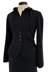 Pre-Fall 2011 Christian Dior by John Galliano Black Silk Suit w Back Flared Skirt & Gathered Detailed Jacket
