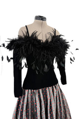 Fall 1982 Hubert de Givenchy Unlabeled Haute Couture Runway Dress w Feathers w Feather Collar