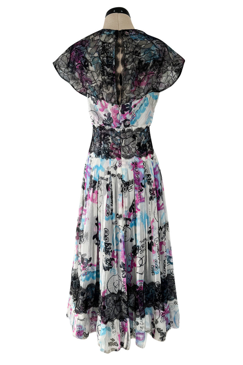 Spectacular Cruise 2007 Chanel by Karl Lagerfeld Chanel Print Silk Chiffon Dress