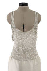 Extraordinary Spring 2001 Original Valentino Runway Look 73 Sequin Top & Ivory Silk Skirt Set