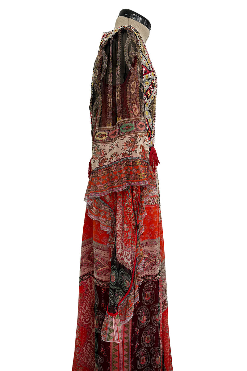 Spring 2020 Etro by Veronica Etro Runway Look 29 Printed Silk Chiffon Dress w Beaded & Embroidered Bodice