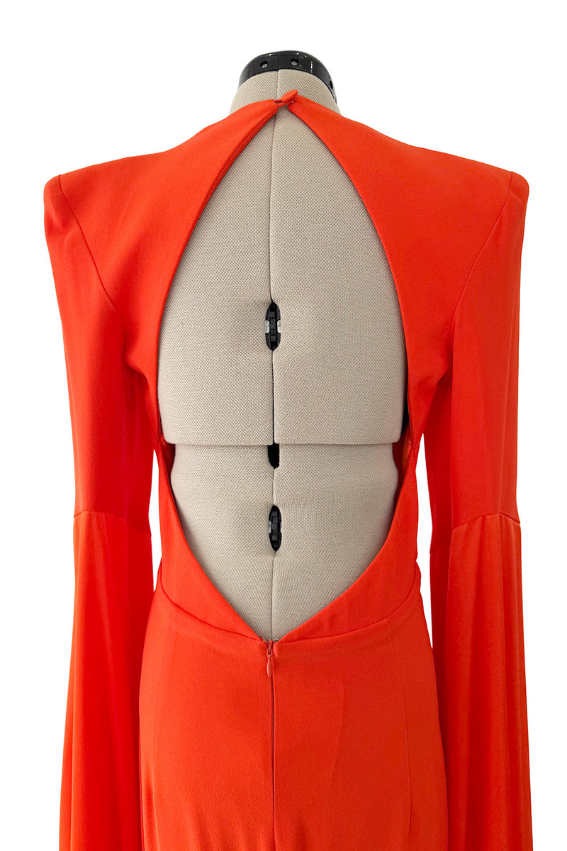Striking Resort 2019 Alex Perry "Abigail" Brilliant Orange Full Length Capes Sleeve Dress w Open Back
